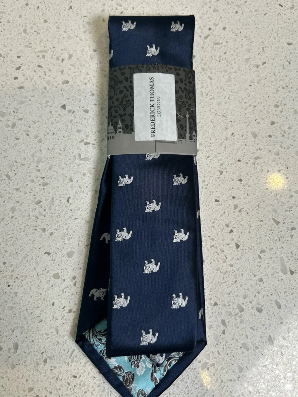 Frederick Thomas London Navy British‎ Bulldog Handmade Tie NWT
